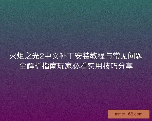 火炬之光2中文补丁安装教程与常见问题全解析指南玩家必看实用技巧分享